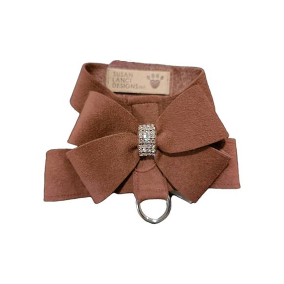 Susan Lanci Designs Tinkie Harness Nuveau Bow Rosewood Ultra Suede NEWXS